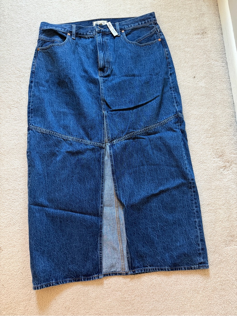 NWT Madewell Blue Denim Midi Skirt with Front Slit